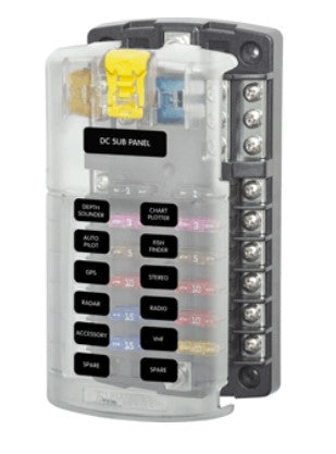 BLUE SEA 5026 ST BLADE FUSE BLOCK W/COVER - 12 CIRCUIT W/NEGATIVE BUS