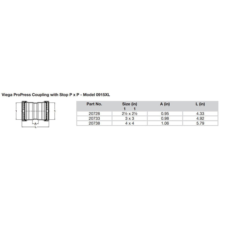 Viega ProPress 2-1/2" Copper Coupling w/Stop Double Press Connection - Smart Connect Technology [20728]