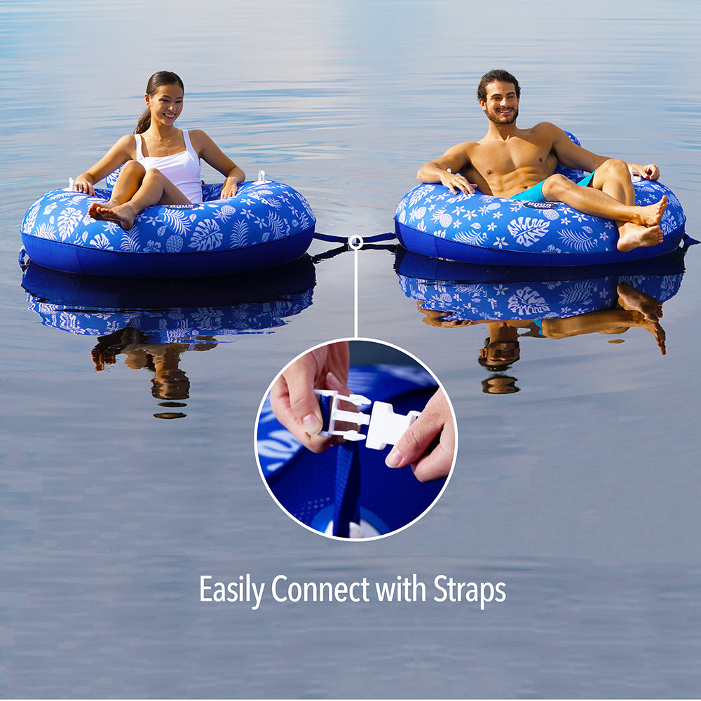 Aqua Leisure Supreme Lake Tube Hibiscus Pineapple Royal Blue w/Docking Attachment [APL20458]