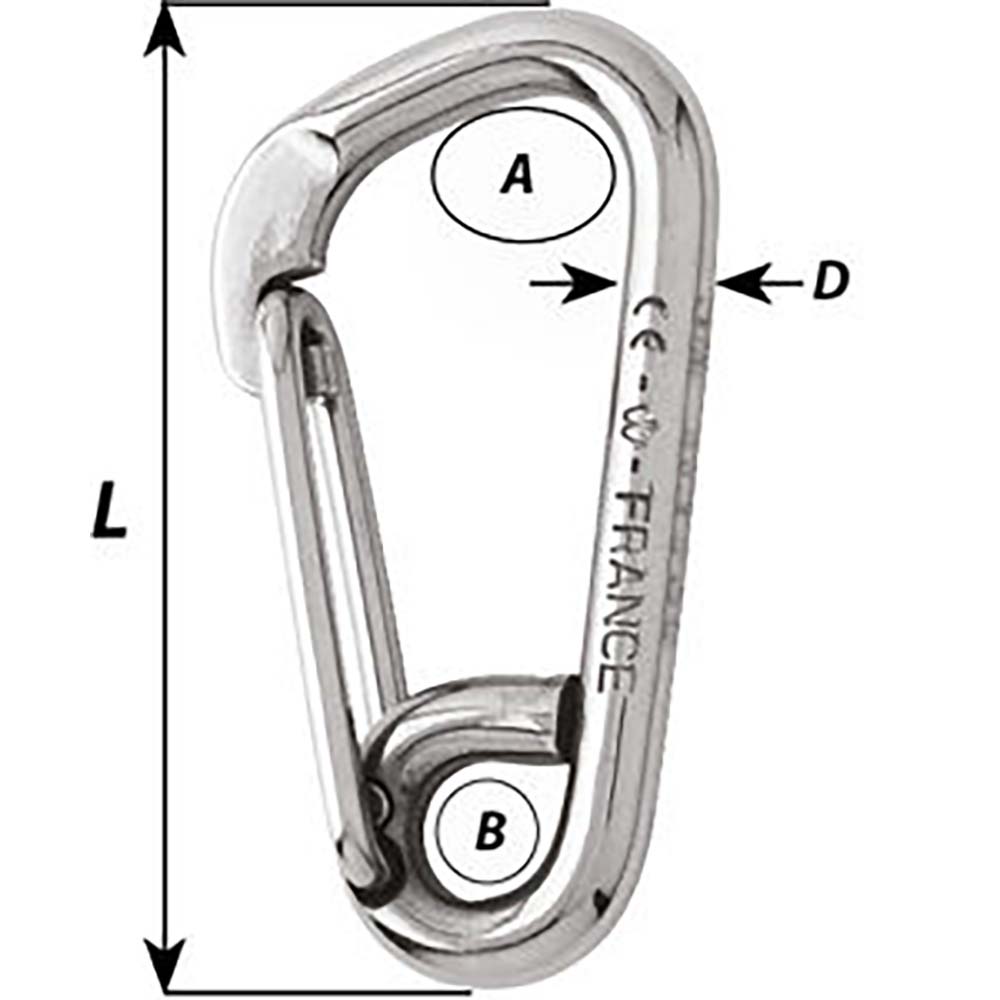 Wichard Asymmetric Carbine Hook - Length 60mm - 1/4" [02323]