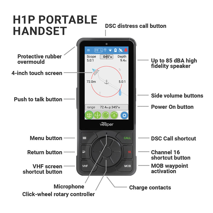 Vesper Cortex H1P Portable/Wireless/Rechargeable Handset w/Charging Cradle [010-02816-10]