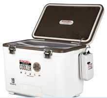 Load image into Gallery viewer, 19qt Live Bait Drybox/Cooler with 2 speed aerator pump and net
